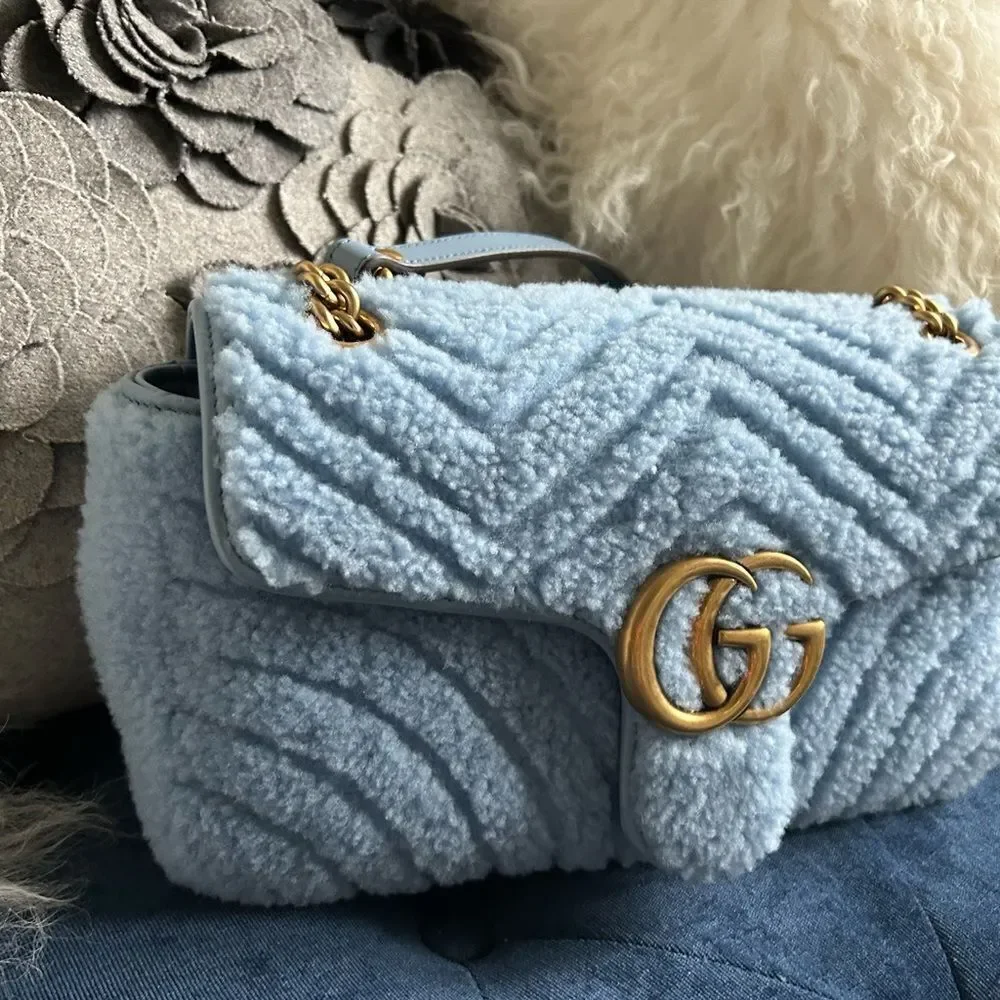 Gucci Marmont Shearling baby blue bag nwt